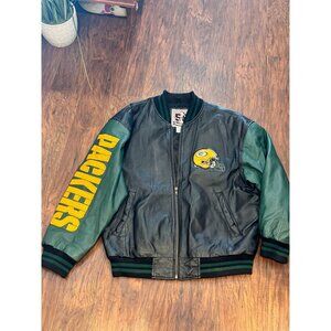 VTG Green Bay Packers Gen Leather Varsity Jacket M Black & Green NFL Fan Apparel
